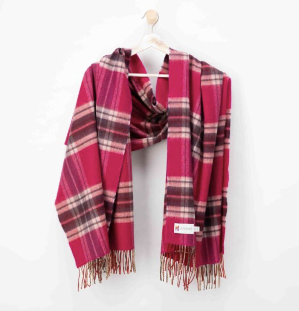 John Hanly and Co: 786 Oversized Merino Scarf Pink Purple Plaid